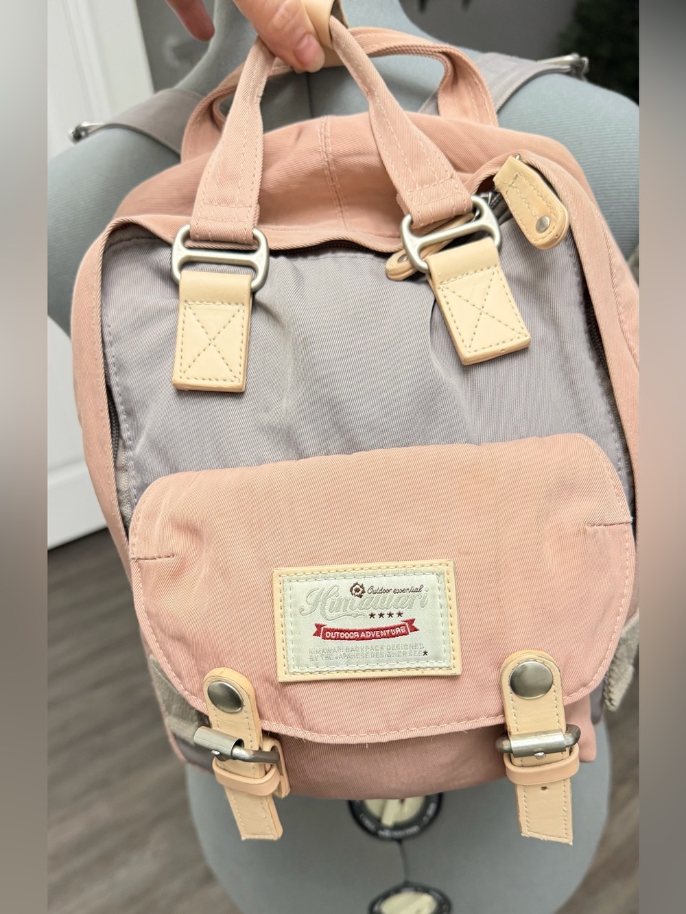Himawari Pink Gray Backpack Leather Trim Convertible Travel School Bag